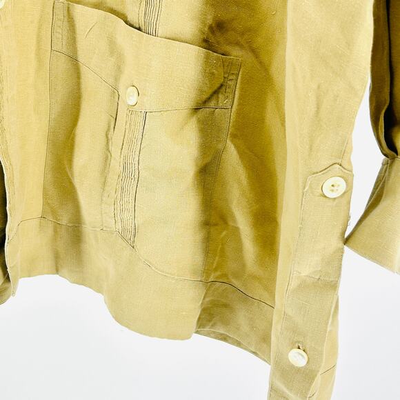 Rare Vintage Cafe Versailles Miami Beige Tan Long Sleeve Guayabera Shirt - Picture 4 of 10